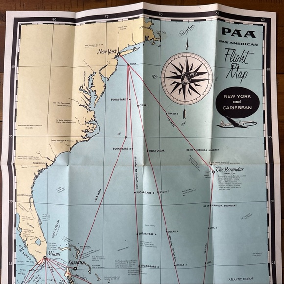 Vintage PAA Pan American Am Flight Map New York and Caribbean 1950’s - Picture 3 of 10